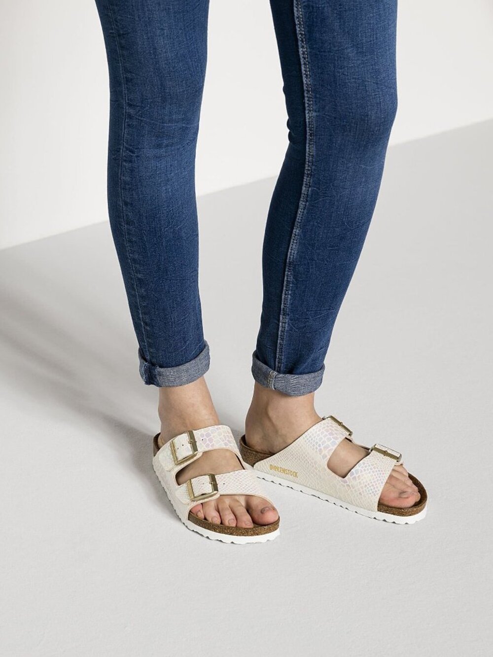 Birkenstock Women's Arizona Shiny Snake Birko-Flor Cream Sandals